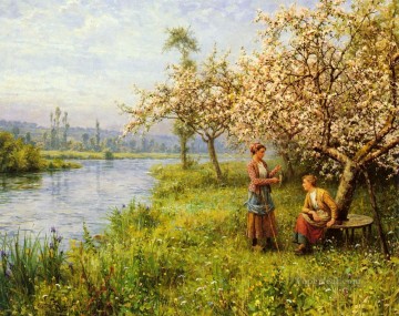 Mujeres del campo después de pescar en un día de verano Louis Aston Knight Pinturas al óleo
